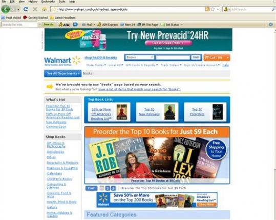 지난 10월 16일 월마트의 온라인 사이트 서적 코너 캡처 이미지. 이 무렵부터 월마트와 아마존의 책 할인 판매 경쟁이 시작됐다.