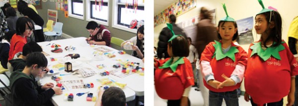 우리뿌리 한글학교의 수업모습(좌측)과 보스톤천주교 한인학교 어린이들의 모습(우측)