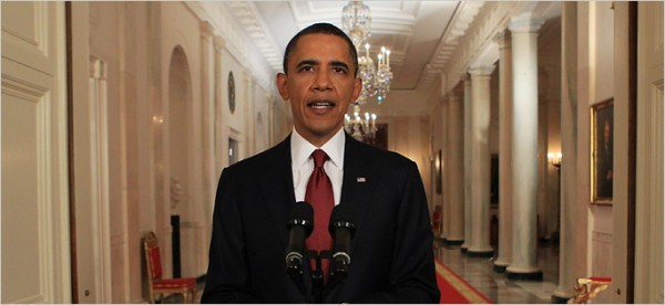 오바마 대통령이 빈라덴의 사망소식을 전하고 있다