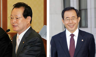 한나라당의 조진형 의원(좌), 민주당의 김성곤 의원(우)