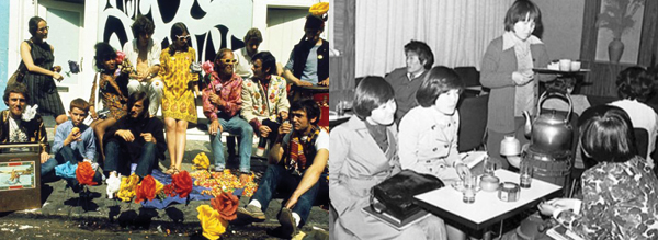 좌: 1960년대 거리의 히피의 모습 우: 음악다방에 한국 청년들의 모습