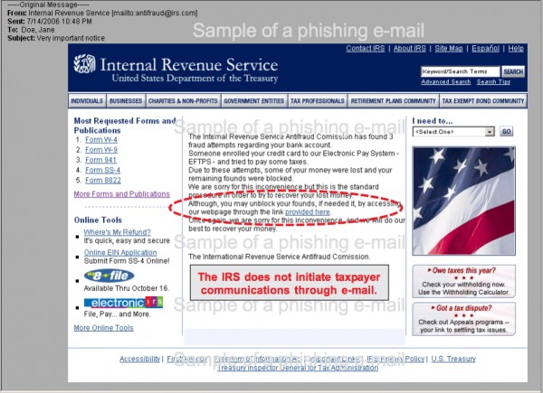 RS가 홈페이지에 공개한 사기 이메일 내용( 이미지 출처: www.irs.gov)