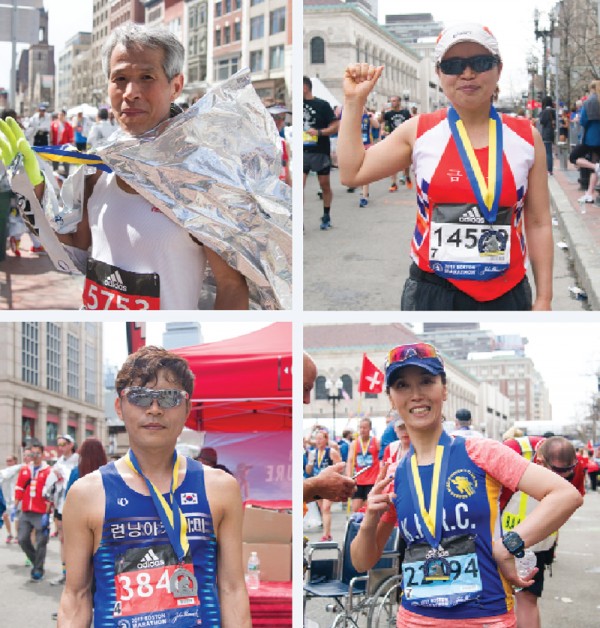작년 보스톤 마라톤 대회를 완주한 한국 선수들 모습