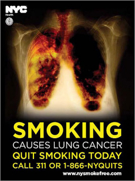 MA주 보건부가 제안한 금연 포스터의 예시. 뉴욕시에서 금연 캠페인에 사용 되었던 포스터이다.